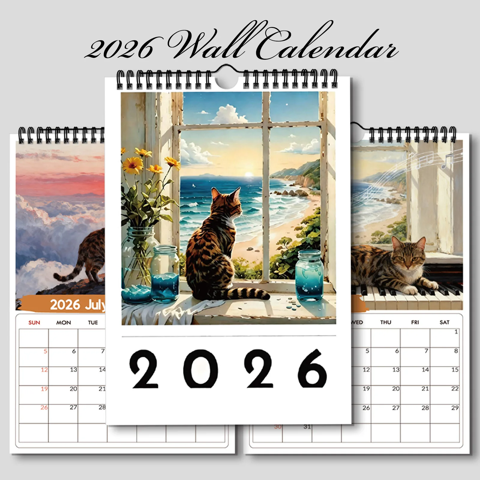 Home Office With View - 1PC 2026 Wall Calendar, Window Cat
