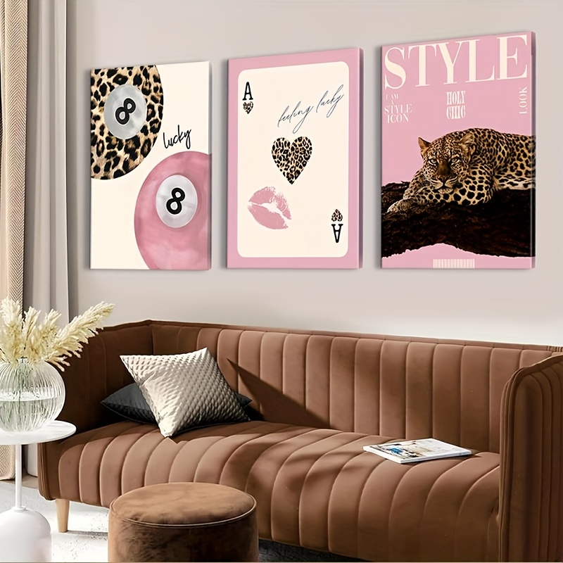Home Office Image - 3pcs Leopard Cheetah Canvas Wall Art