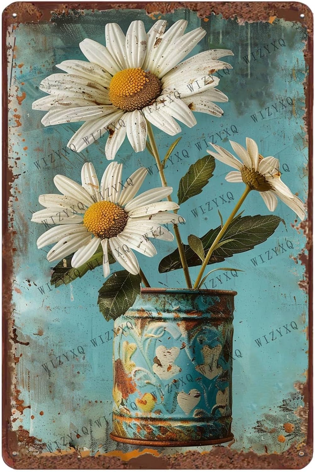 Home Office Kitchen - Metal Signs White Daisy Flower Vintage