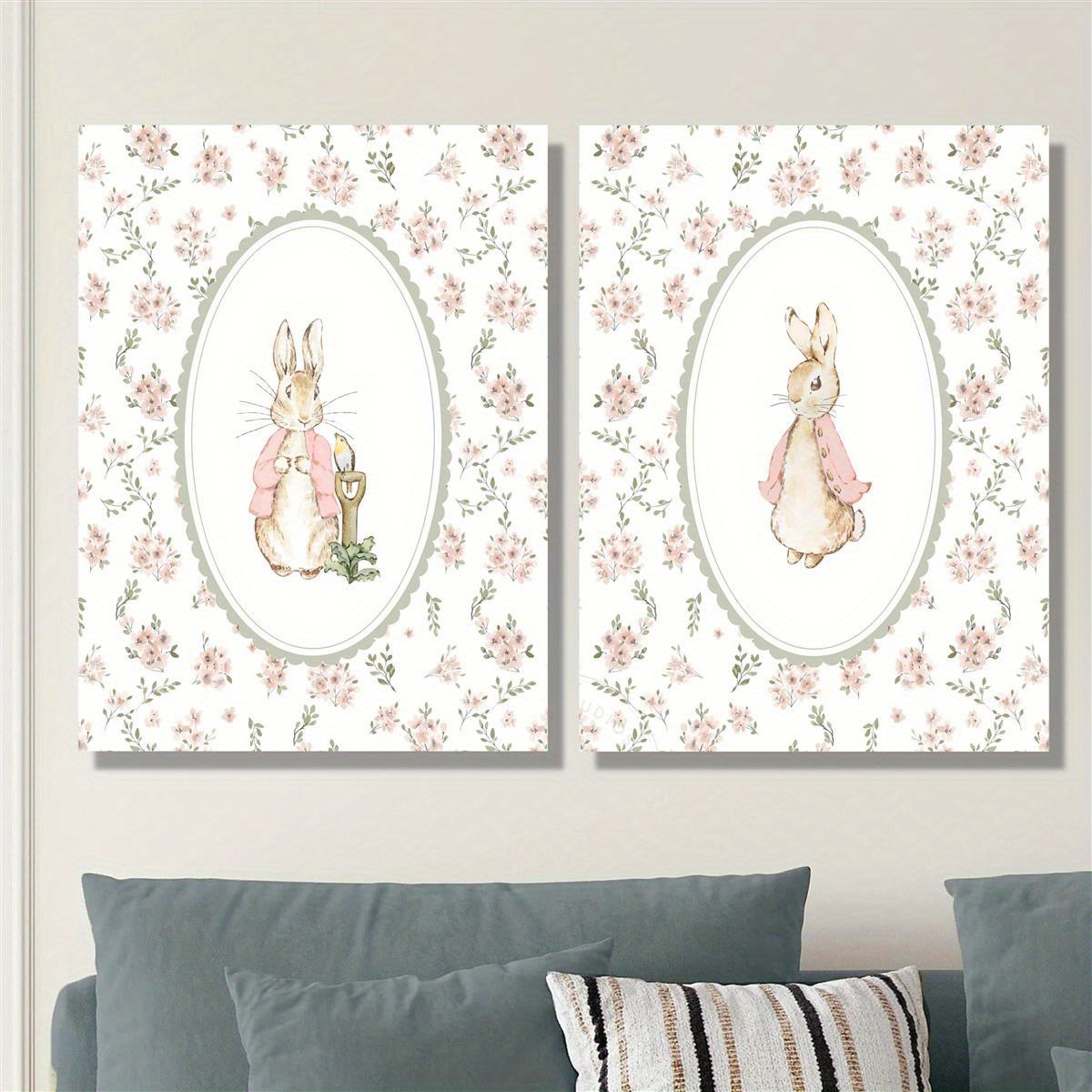 Home Office Image - 2pcs Retro Easter Rabbit Canvas Print
