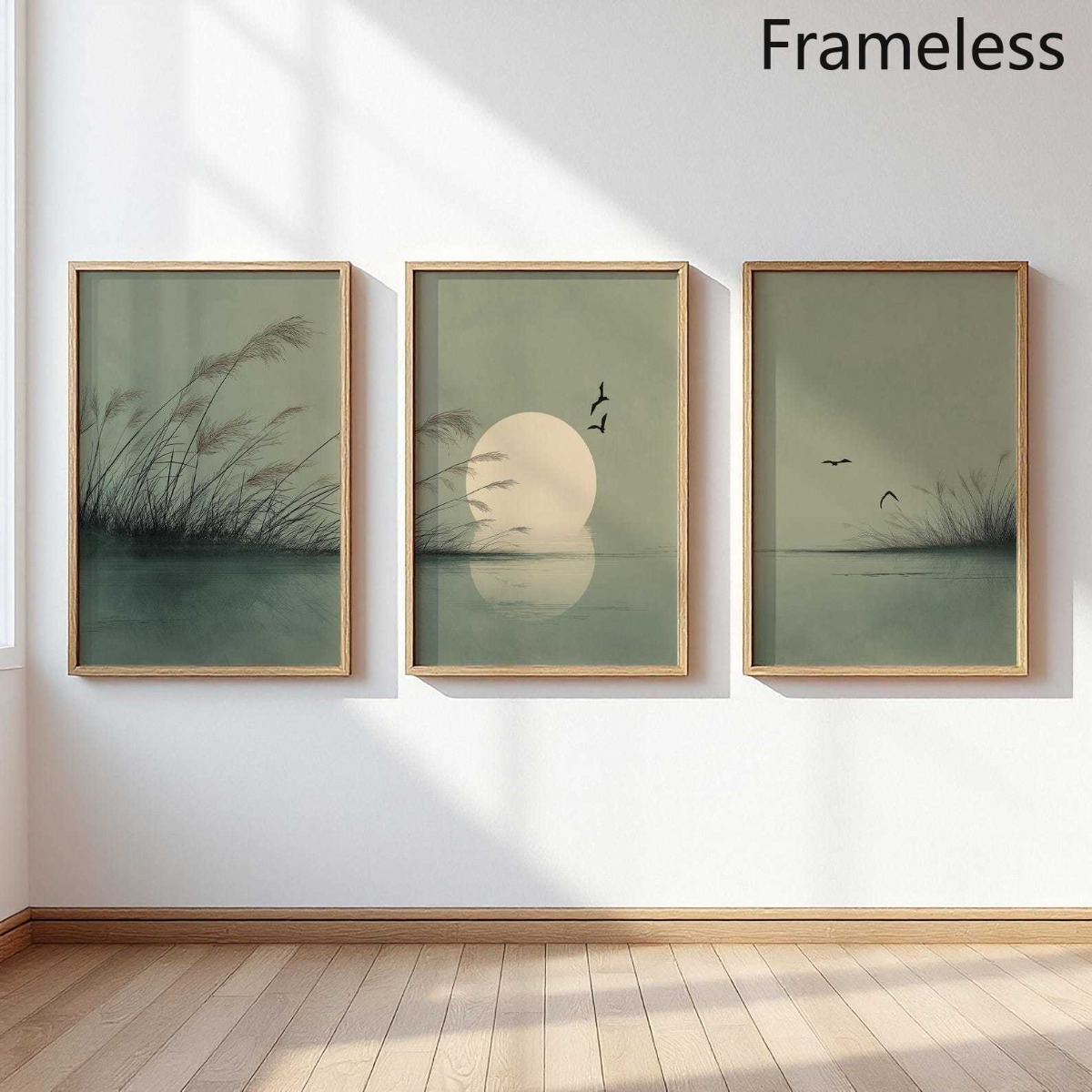 Home Office Japandi - 3pcs/Set Japandi Sage Green Canvas Wall