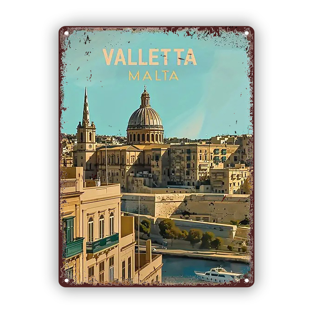 Home Office With View - Valletta Malta Cityscape Vintage Metal Tin
