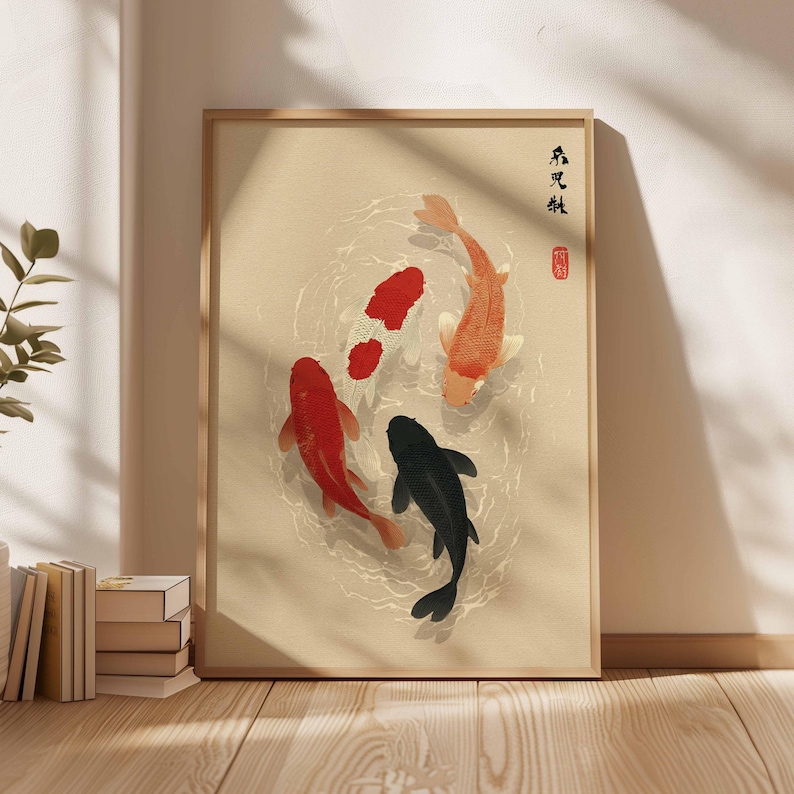1pc Japanese Koi Fish Poster,  - Home Office Japandi recension och pris