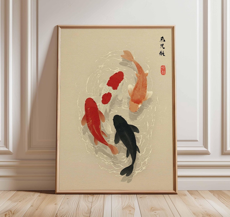 1pc Japanese Koi Fish Poster,  - Home Office Japandi recension och pris