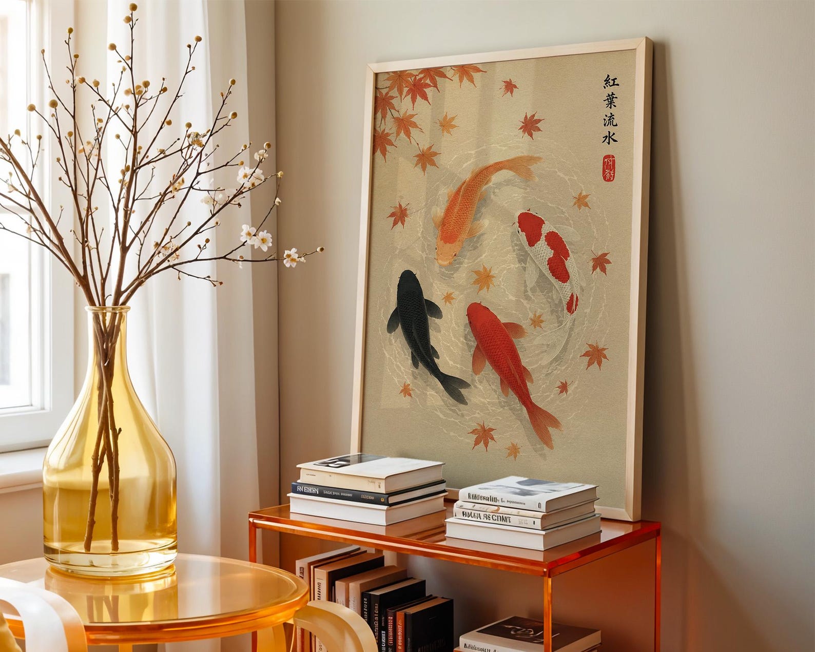 Japanese Autumn Leave Koi Fish - Home Office Japandi recension och pris
