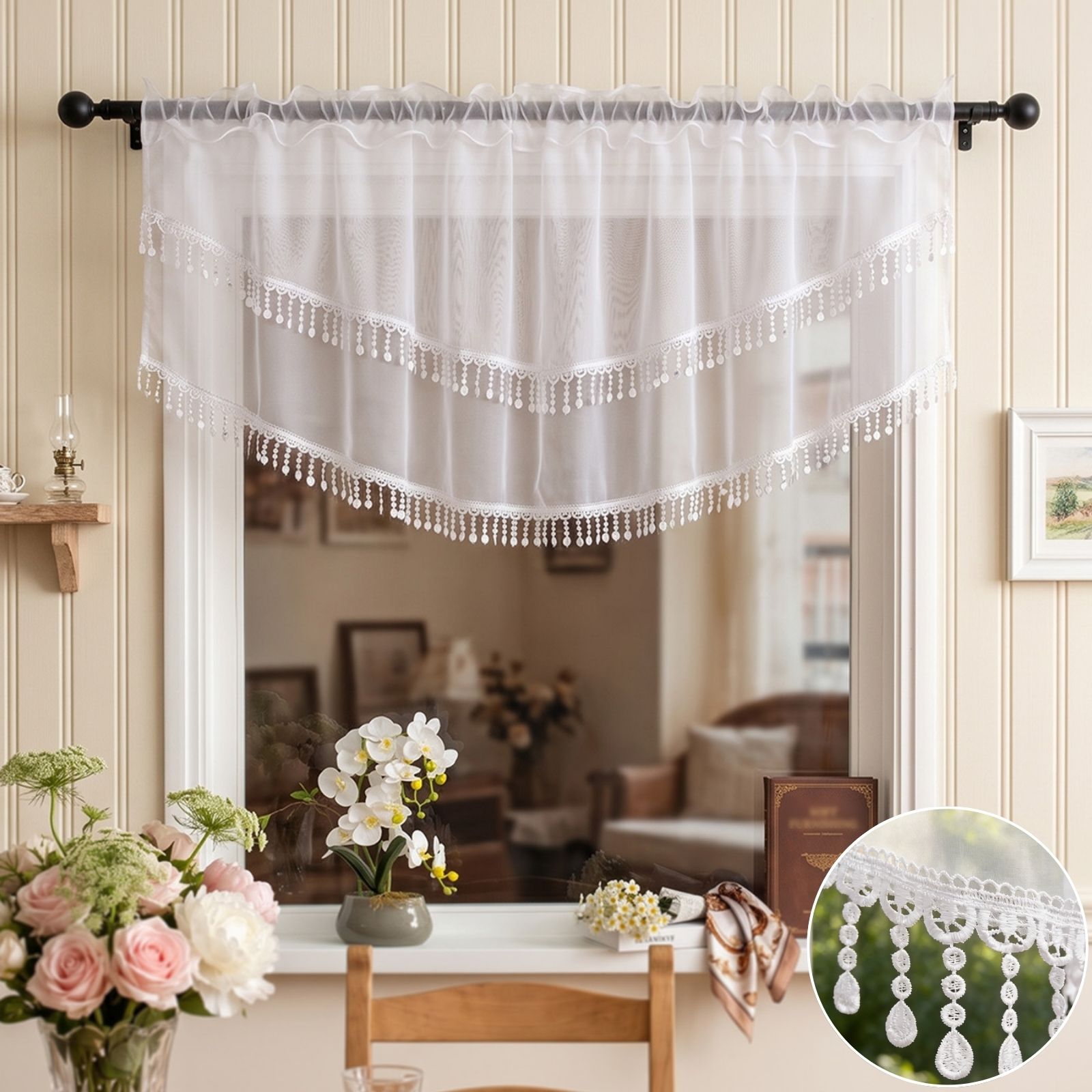 2PCS White Lace Beaded Tassel  - Home Office Kitchen recension och pris