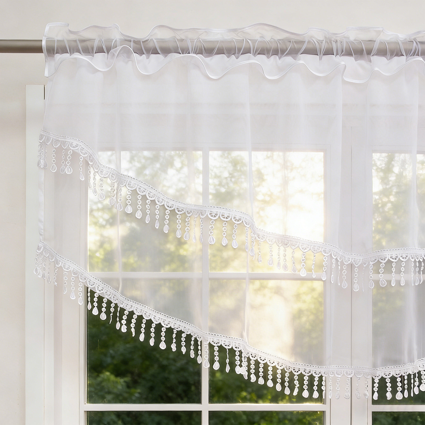 2PCS White Lace Beaded Tassel  - Home Office Kitchen recension och pris