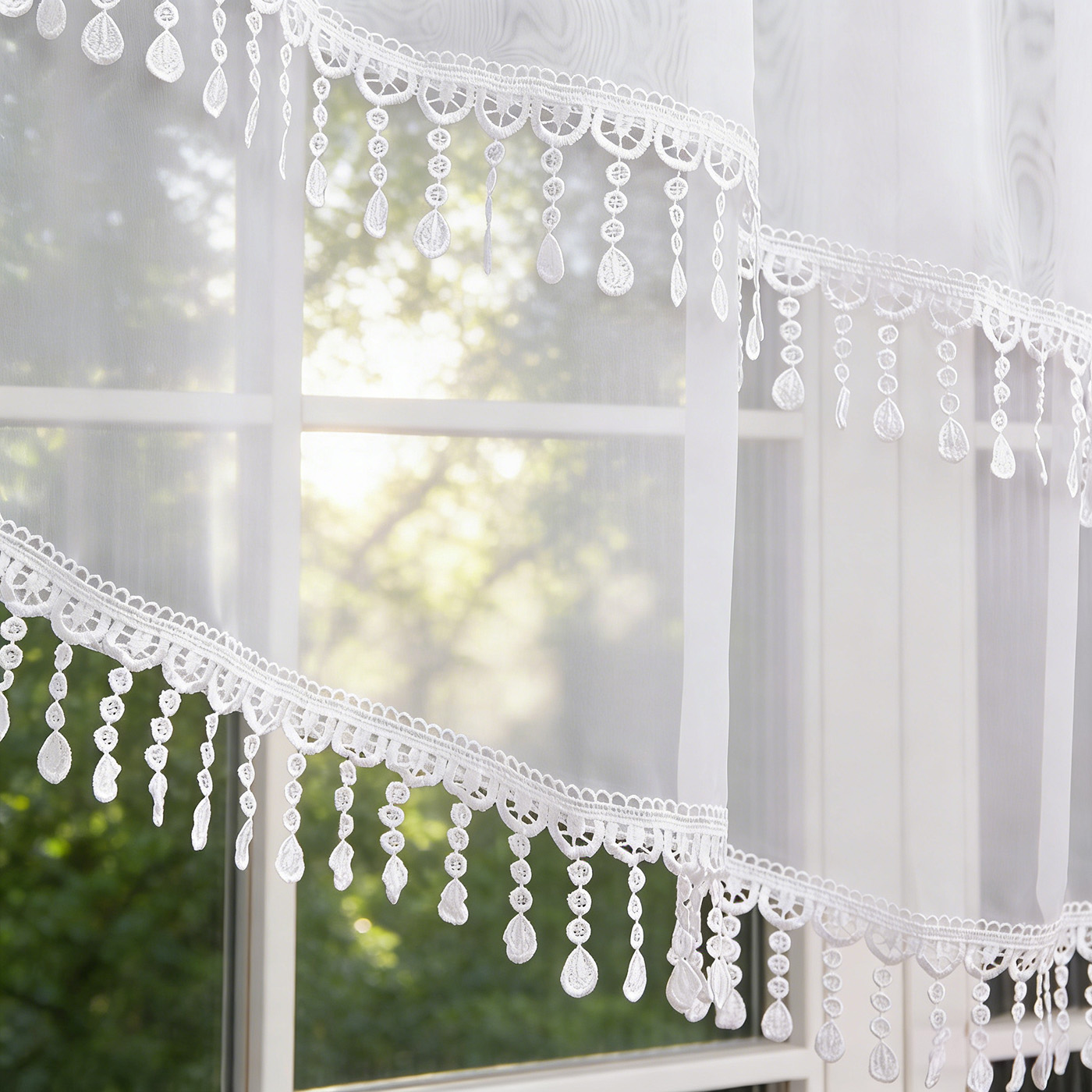 2PCS White Lace Beaded Tassel  - Home Office Kitchen recension och pris
