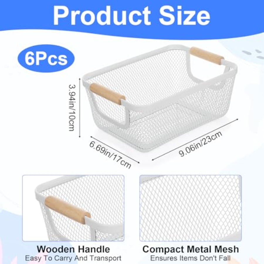 6 Pcs Metal Wire Basket with W - Home Office Kitchen recension och pris