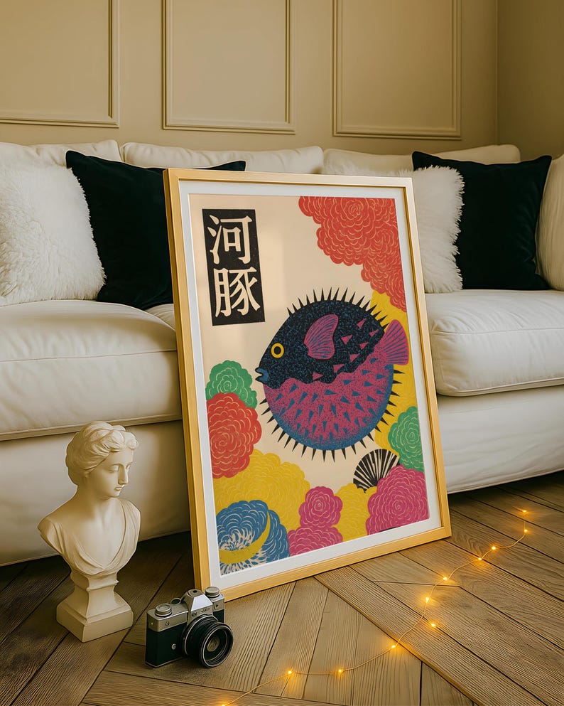 Japanese Puffer Fish Canvas Wa - Home Office Japandi recension och pris